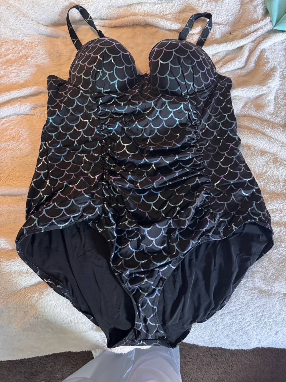 torrid Black Iridescent Scale-Print One-Piece Swim